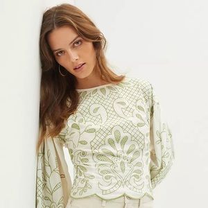 NWT ANTHROPOLOGIE PUFF-SLEEVE EMBROIDERED BLOUSE SIZE XL